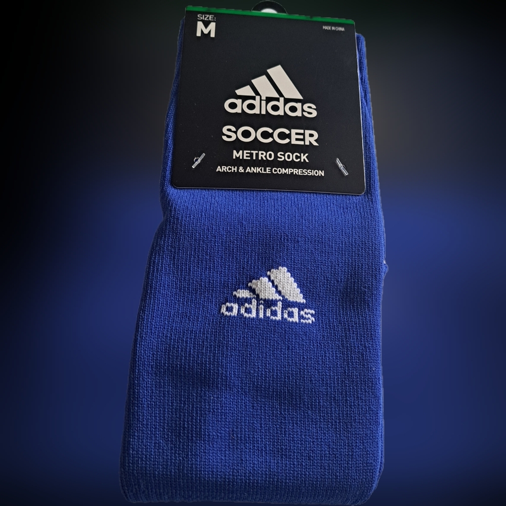 Adidas Soccer Metro Socks Bold Blue White Logo Arch Ankle Compression Medium NWT